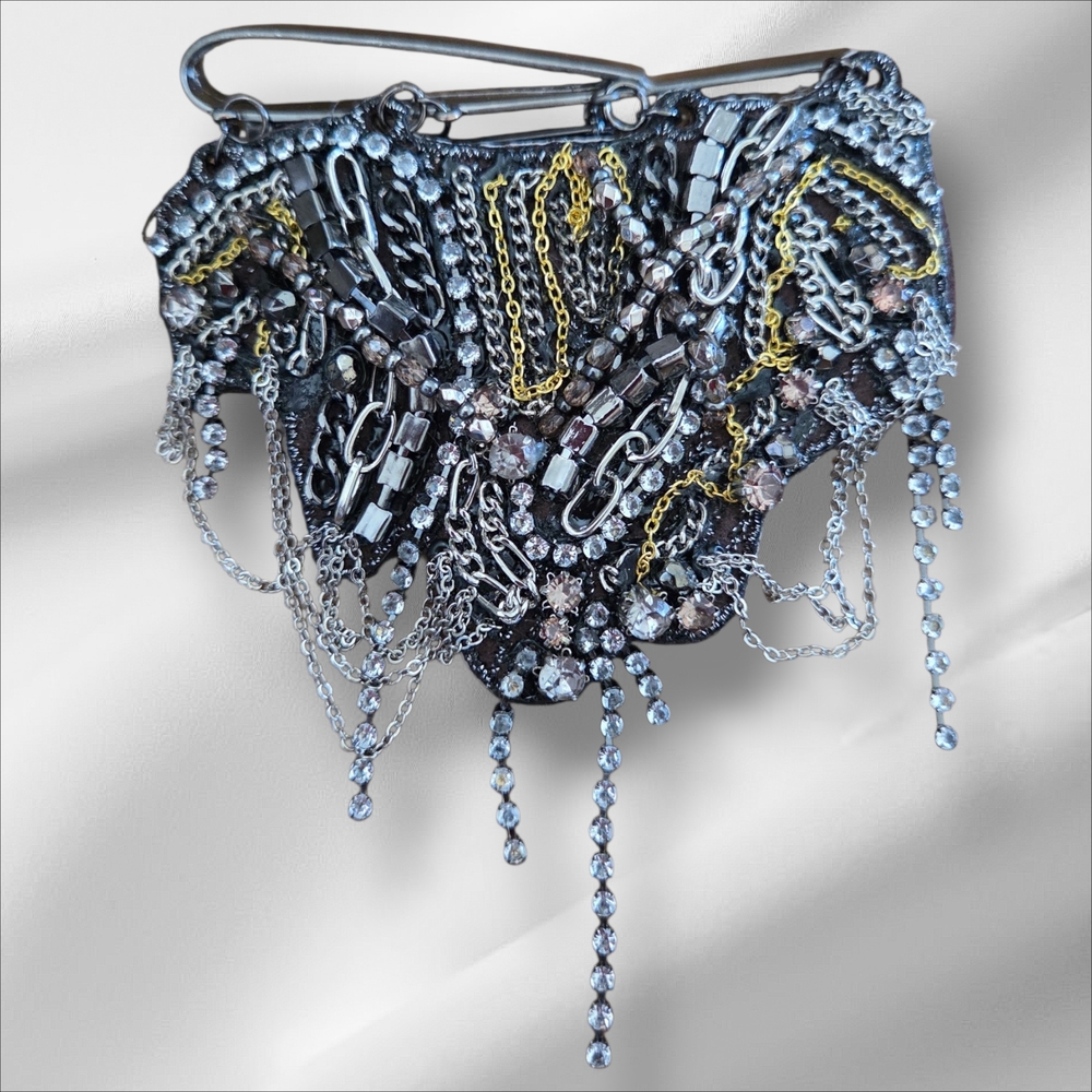 Statement Multichain Fringe Brooch - Silver and Gold Accents
